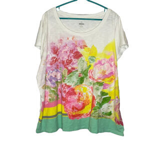 Women's 3X Lands' End Floral Pattern Cotton Crewneck Short Sleeve Tee
